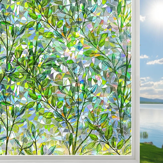 DUOFIRE Stained Glass Window Film Decorative Window Privacy Film Rainbow Diamond Grid Colorful Lattice Windows Cling Anti UV Static Cling Reusable Windows Decal for Home 11.8×39.3 inch