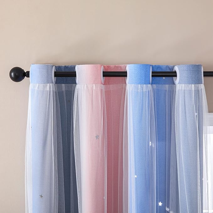 XiDi Curtains for Bedroom Decor, Rainbow PinkGreyBlue-52-45