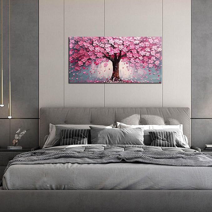 Pink Wall Art Large Tree of Life Wall Art for Living Room Bedroom Office Bathroom Modern Framed Canvas Prints Pink and Grey Picture Size 20x40 Inch