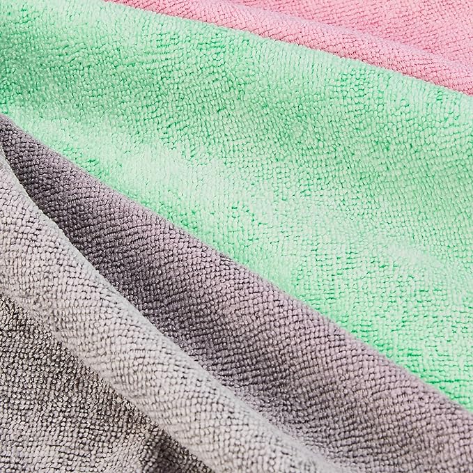 Amazon Basics Microfiber Cleaning Cloths, Ultra Absorbent, Scratch-Free, Non-Abrasive, Reusable and Washable, 16" x 12", Green/Gray/Pink, 48-Pack