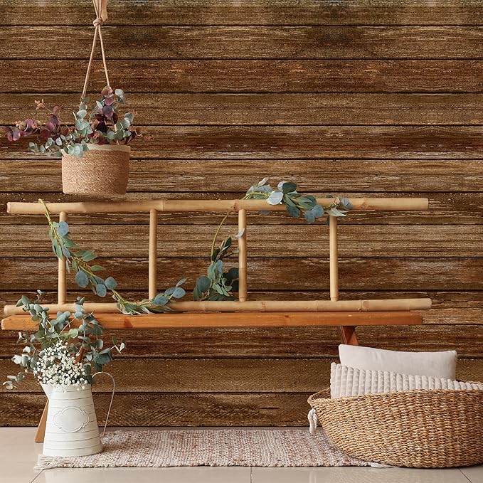Kochorie 200 Ft x 54 Inch Wood Grain Tablecloth Roll in Slide Cutter Box Disposable Rustic Backdrop Vintage Table Cover Western Themed Bulletin Board Plastic Roll for Barn Birthday Classroom Decor
