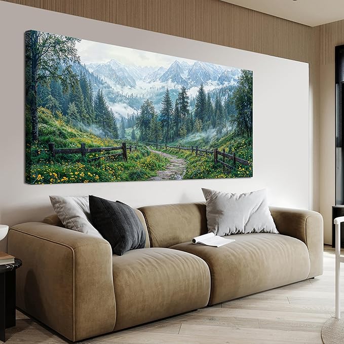 Canvas Wall Art Decor Canvas Art Wall Decor Modern Large Landscape Wall Art Decorations Wall Art Pictures for Living Room Artwork for Walls Green Forest Wall Art Prints Bedroom Office Decor 24"X48"