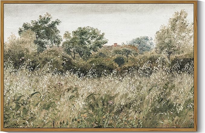 SHENIFY Vintage Landscape Framed Wall Art Meadow Scenery Farmhouse Decor Retro Painting for Living Room Bedroom Ready to Hang Wall Artwork - 16x24in Natural Framed