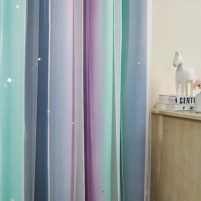 XiDi Curtains for Bedroom Decor, Rainbow Purplgreen grey52/96