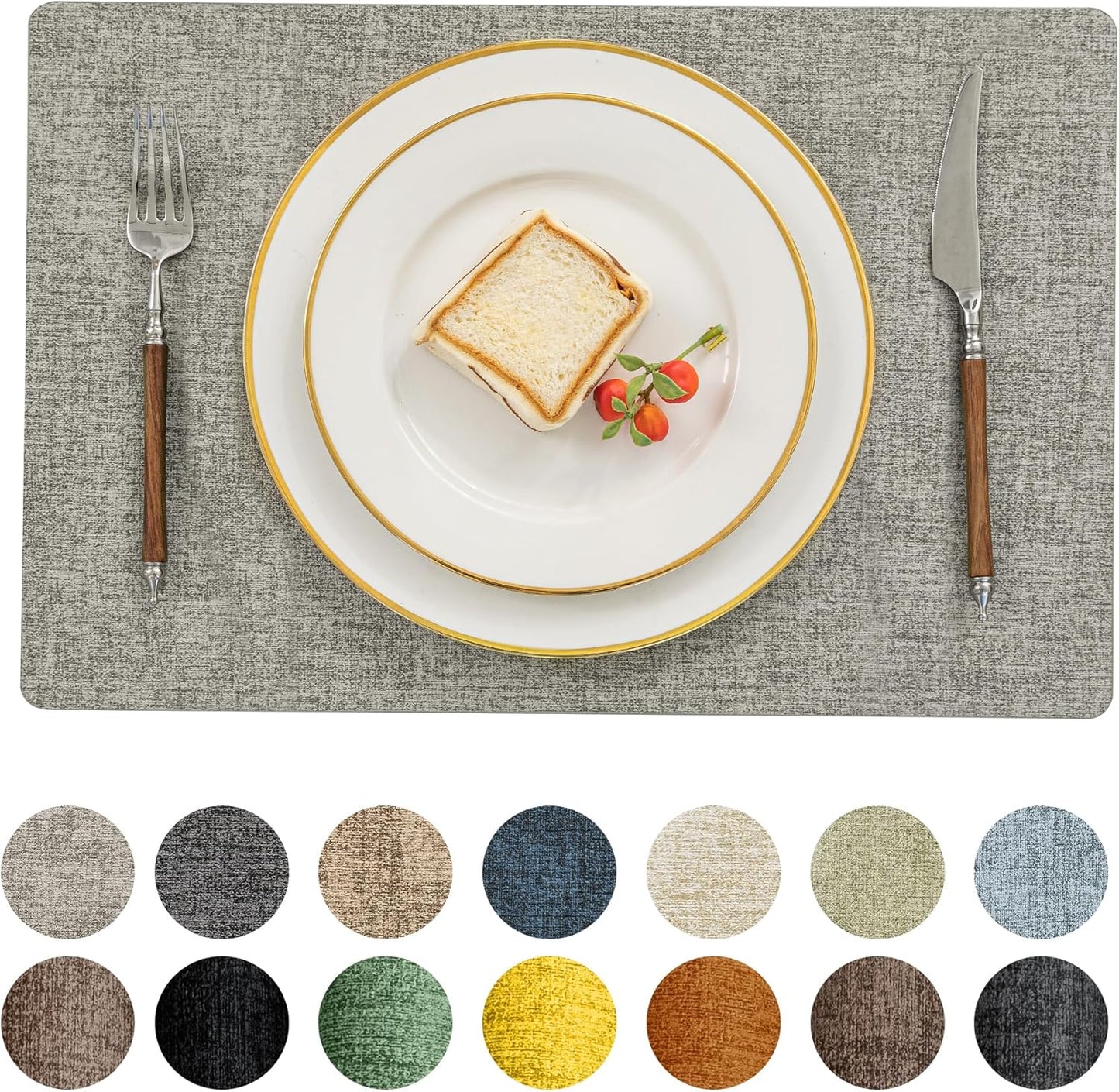 Romanstile Vinyl Placemats Set of 6-12 X 18 Inch - Heat Resistant Place Mats 100% Waterproof Oilproof Wipeable Reversible Faux Leather Table Mats for Kitchen/Dining/Party/Outdoor, Light Grey