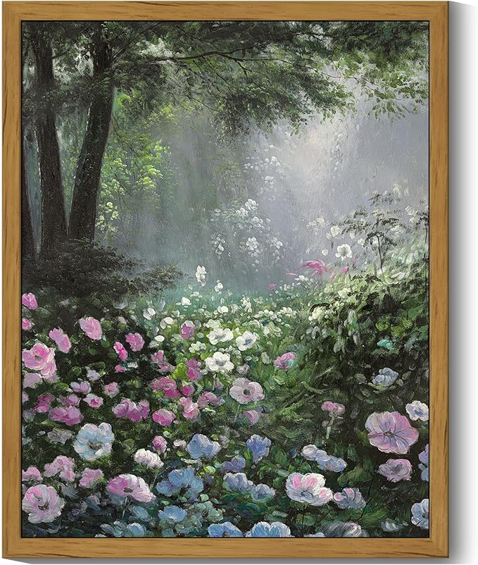 SHENIFY Vintage Floral Framed Wall Art Garden in Flower Scenery Farmhouse Decor Retro Flower Sea Field Painting for Living Room Bedroom Ready to Hang Wall Artwork - 8x10in Natural Framed