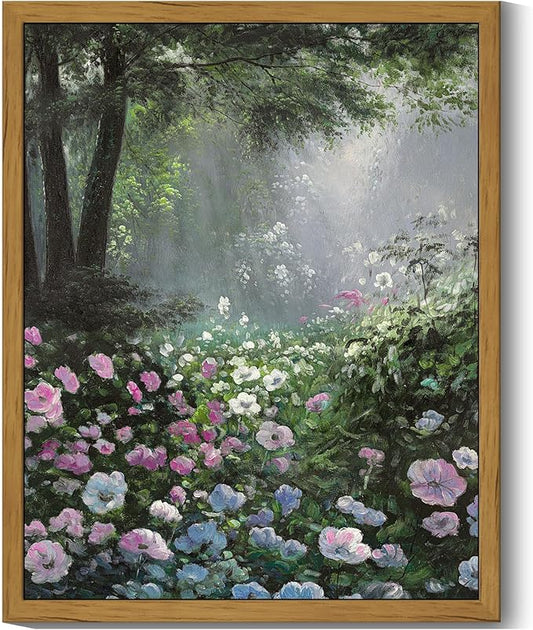 SHENIFY Vintage Floral Framed Wall Art Garden in Flower Scenery Farmhouse Decor Retro Flower Sea Field Painting for Living Room Bedroom Ready to Hang Wall Artwork - 8x10in Natural Framed