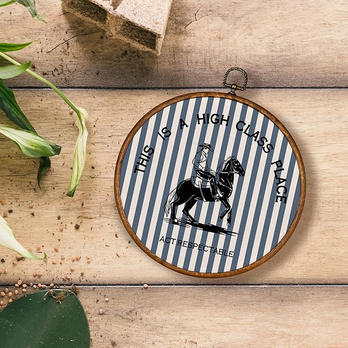 KSDUT Western Cowboy Wall Art Decor - Blue Stripe Preppy Trendy Southwestern Wall Art Canvas Frame Hanging Prints, Foyer Entryway Modern Round Wall Decor for Home Dorm Decorations 10"x10"