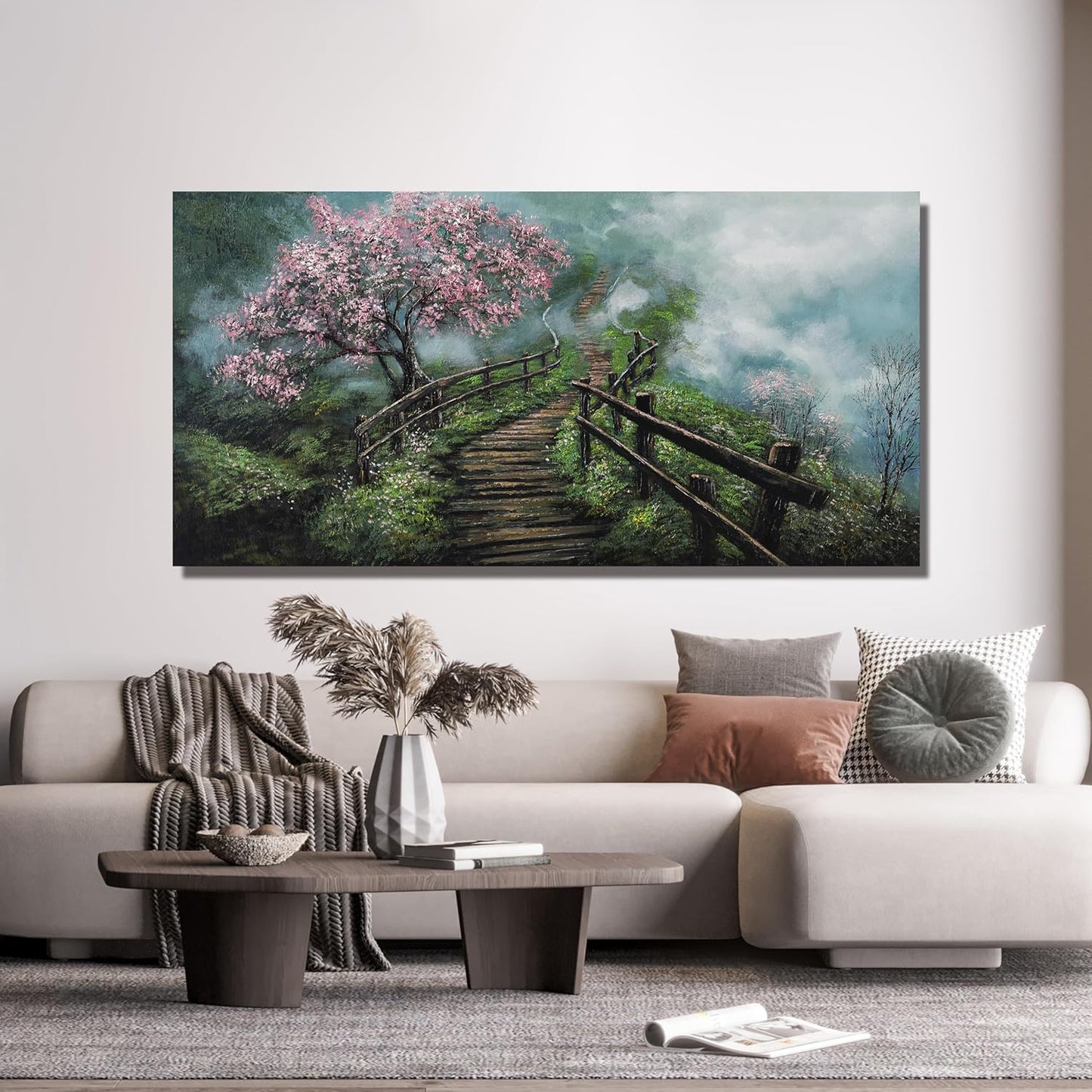 Canvas Wall Art Decor Wall Art Pictures for Living Room Tree of Life Wall Art Prints Canvas Art Wall Decor Foggy Trail Artwork for Walls Tree Flower Wall Art Decor for Room Home Office Wall Decor 20" X 40"