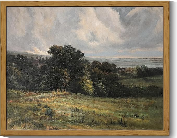 SHENIFY Vintage Landscape Framed Wall Art Rustic Countryside Meadow Farmhouse Decor Retro Vast Grassland Painting for Kitchen Living Room Bedroom Bathroom - 8x10in Natural Framed