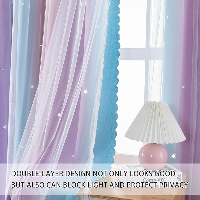 XiDi Curtains for Girls Bedroom Decor 102 Inches Long Colorful Rainbow Blackout Curtains for Kids Princess Nursery Room Unicorn Wall Decor Ombre Grommet Drapes Pink Purple W52 X L108 2 Panels