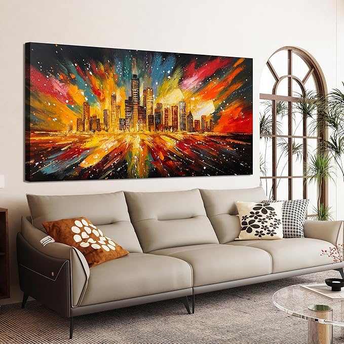 Canvas Wall Art Decor Large Wall Art Pictures for Living Room Canvas Art Wall Decor Modern Abstract Wall Art Prints Large Artwork for Walls Colorful City Wall Art Bedroom Office Decor 24" X 48"