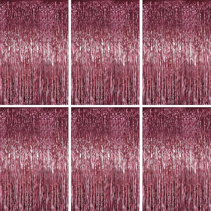 3.3 x 6.6 ft Foil Fringe Backdrop Curtains, Tinsel Streamers Party Decorations, Fringe Backdrop for Birthday, Baby Shower, Gender Reveal, Graduation (6, Burgundy)