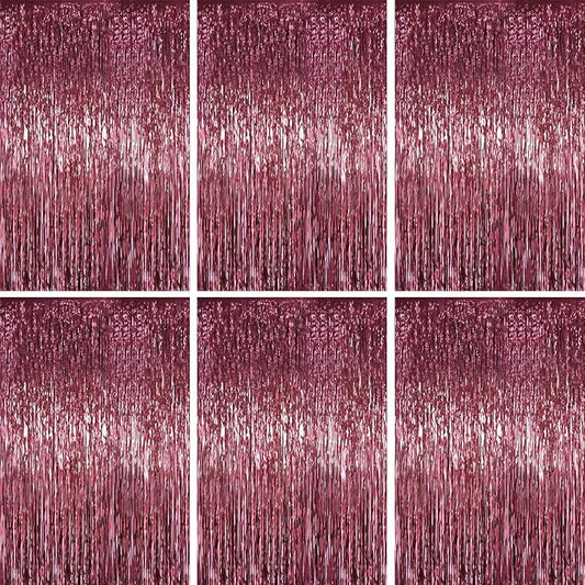 3.3 x 6.6 ft Foil Fringe Backdrop Curtains, Tinsel Streamers Party Decorations, Fringe Backdrop for Birthday, Baby Shower, Gender Reveal, Graduation (6, Burgundy)