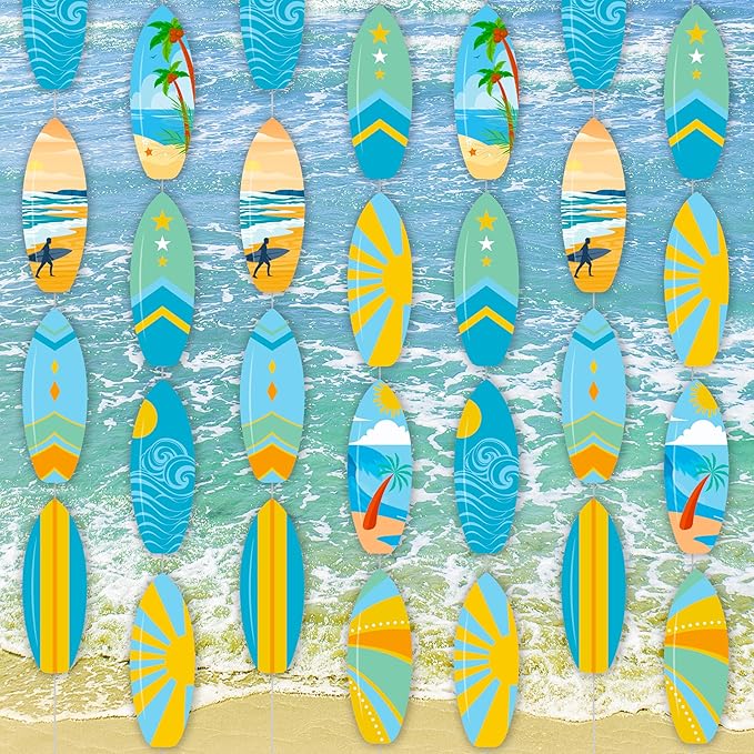 6pcs Surfing Surfboard Party Hanging Garlands Summer Surfing Birthday Party Decoration Surfboard Theme Banner Garlands Room Wall Decor for Summer Beach Surf Baby Shower Supplies
