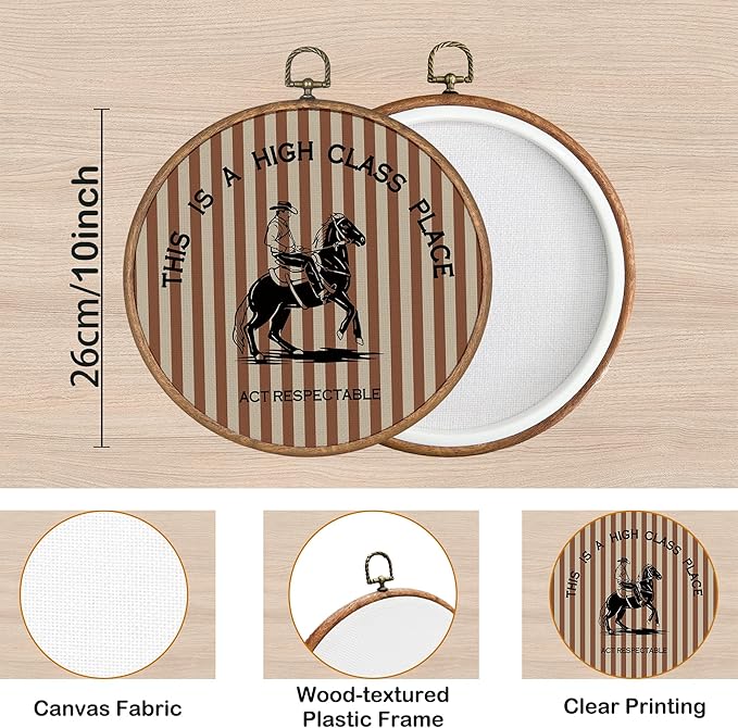 KSDUT Western Cowboy Wall Art Decor - Preppy Trendy Southwestern Wall Art Canvas Frame Hanging Prints, Foyer Entryway Modern Brown Round Wall Decor for Home Dorm Decorations 10"x10"
