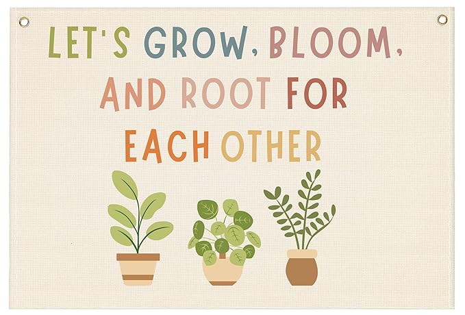 Boho Positive Classroom Decor-Affirmations Education Wall Banner Decor Gifts for Teacher Office-Rectangular Flag Wall Art-Christmas Gift-Let's Grow Bloom And Root for Each Other