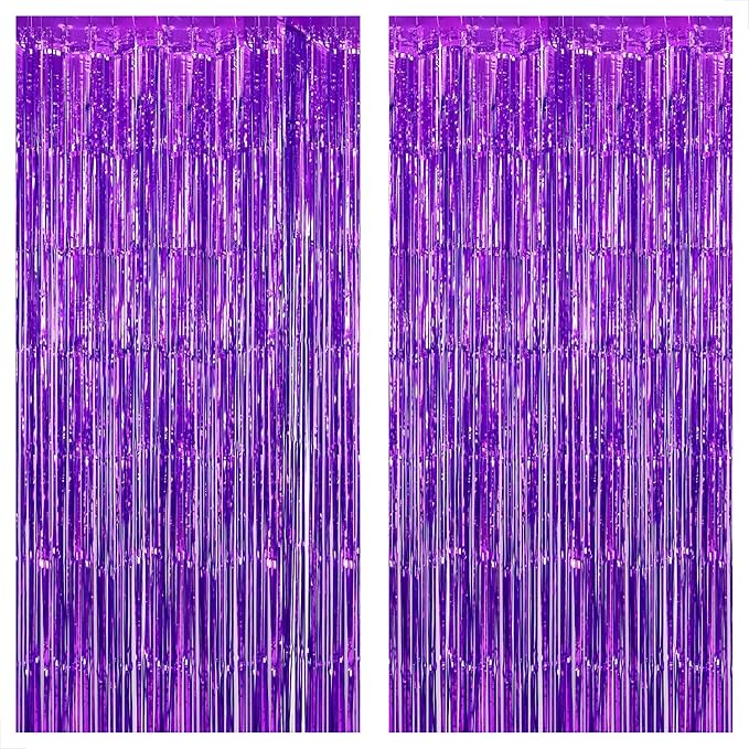 KatchOn, Metallic Purple Foil Fringe Curtain 3.2x8 Ft, Pack of 2 | Streamer Backdrops for Purple Birthday Decorations, Ramadan Decorations for Home | Backdrops for Graduation Decoration 2026