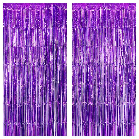 KatchOn, Metallic Purple Foil Fringe Curtain 3.2x8 Ft, Pack of 2 | Streamer Backdrops for Purple Birthday Decorations, Ramadan Decorations for Home | Backdrops for Graduation Decoration 2026