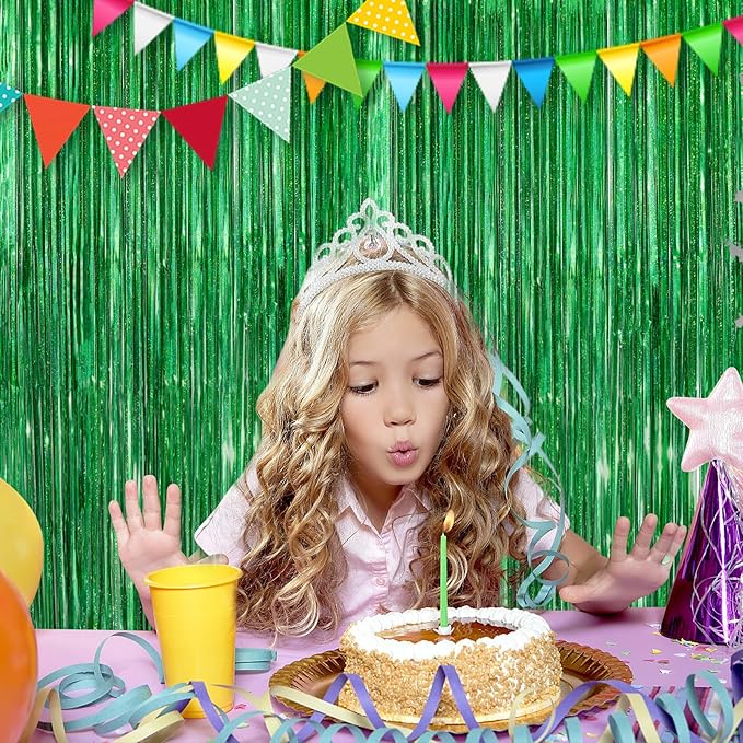 Green Fringe Curtain Party Streamers 2Pack 3.3 x 8.3 Ft Foil Fringe Backdrop Curtains for Birthday Wedding Bridal Baby Shower Holiday Tinsel Streamers Green Party Christmas Decorations Door Streamers