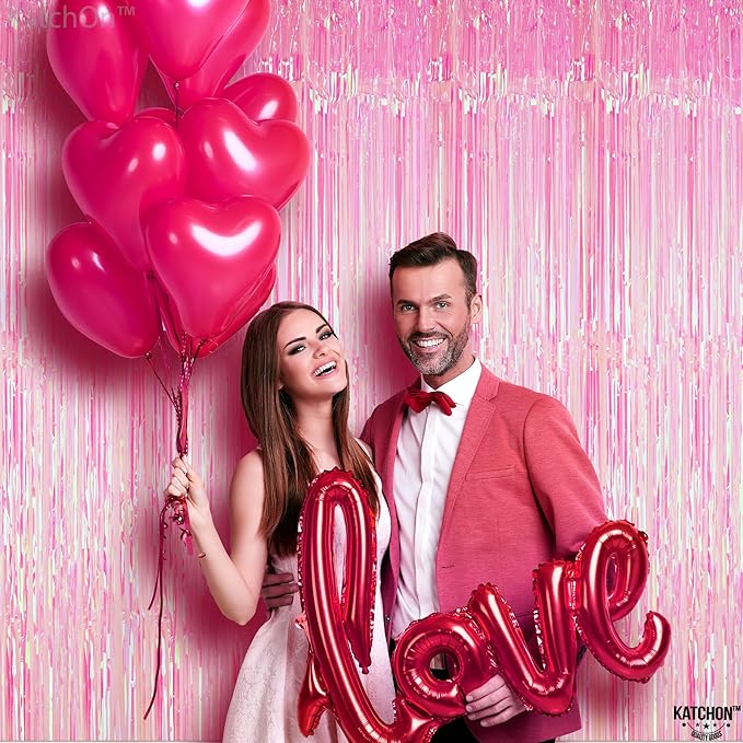 KatchOn, XtraLarge Iridescent Pink Backdrop Curtain - 3.2x8 Feet | Iridescent Pink Streamers for Valentines Day Decorations, Bachelorette Party Decor | Ramadan Decorations, Galentines Decoration
