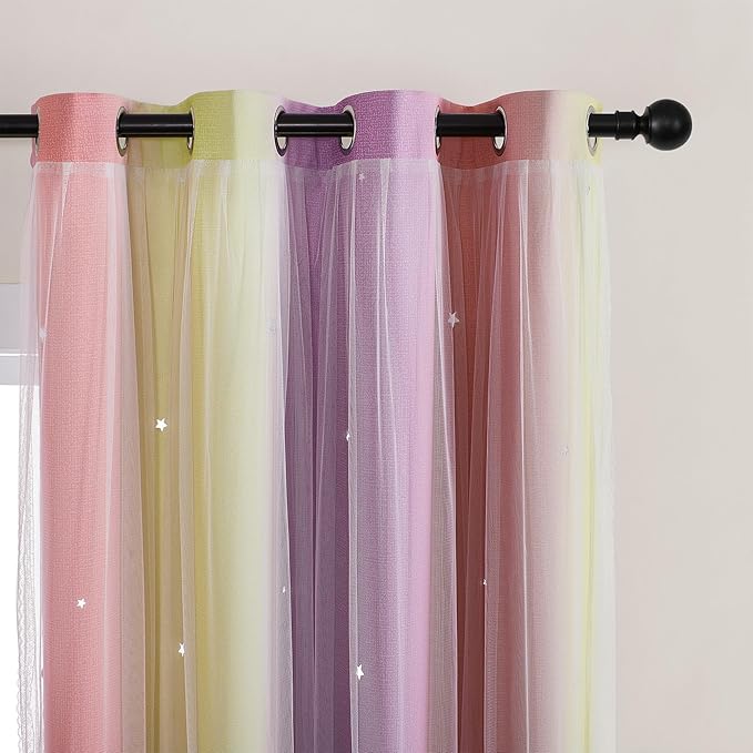 XiDi Pink Curtains for Bedroom Decor Blackout Curtains for Girl Room Rainbow Curtains for Kids Room Unicorn Wall Decals Purple Curtains Yellow 52X63 Inch Long 1 Panel