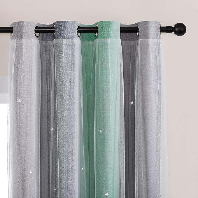 XiDi Curtains for Bedroom Decor, Rainbow Green LightgreyGrey52/96/1
