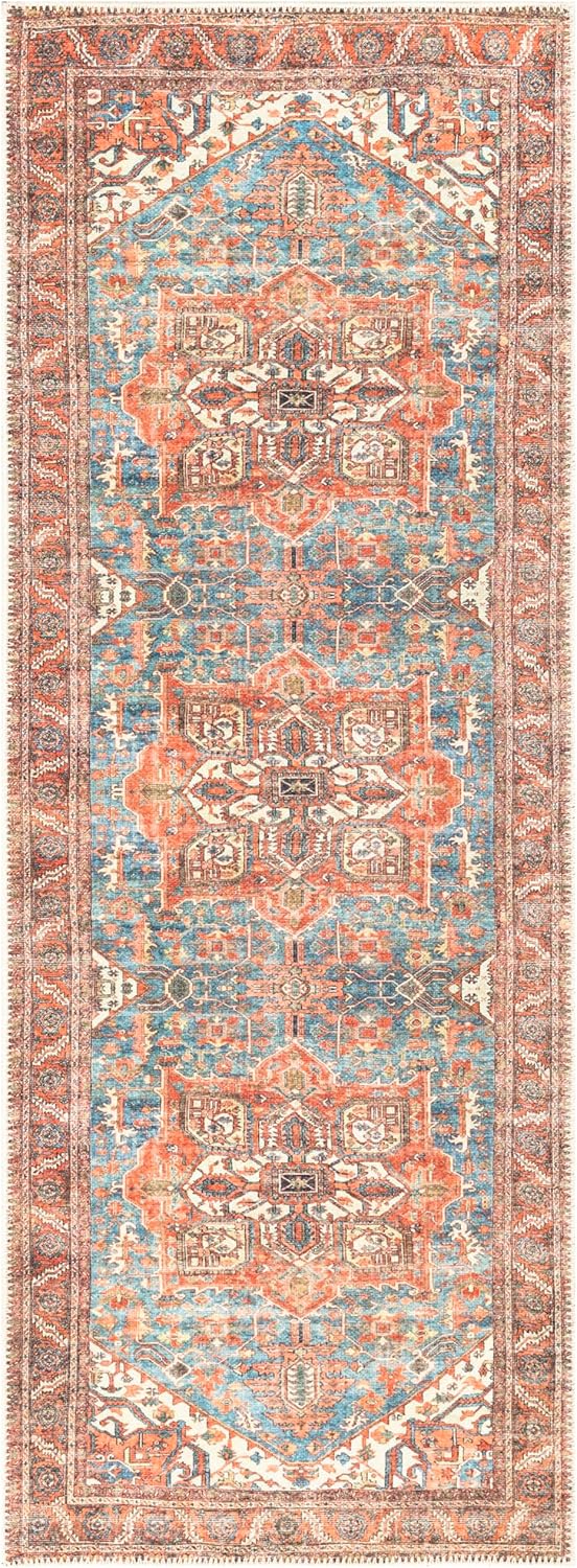 Keen Home Design 2x7 Rug - Machine Washable Runner Rug with Non-Slip Backing, Ideal for Hallway, Entryway, Kitchen, Laundry Room - Vintage, Easy Clean, Durable, Low Pile Rug - (2'6" x 7')