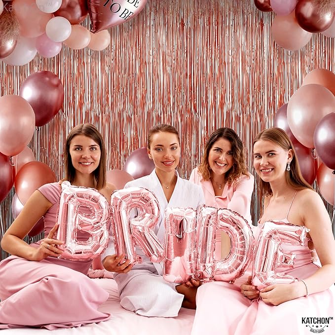 KatchOn, Rose Gold Fringe Curtain - XtraLarge 3.2x8 Feet, Pack of 2 | Rosegold Backdrop for Anniversary, Wedding, Bachelorette Party Decorations | Fringe Backdrop for Sweet 16 Birthday Decorations