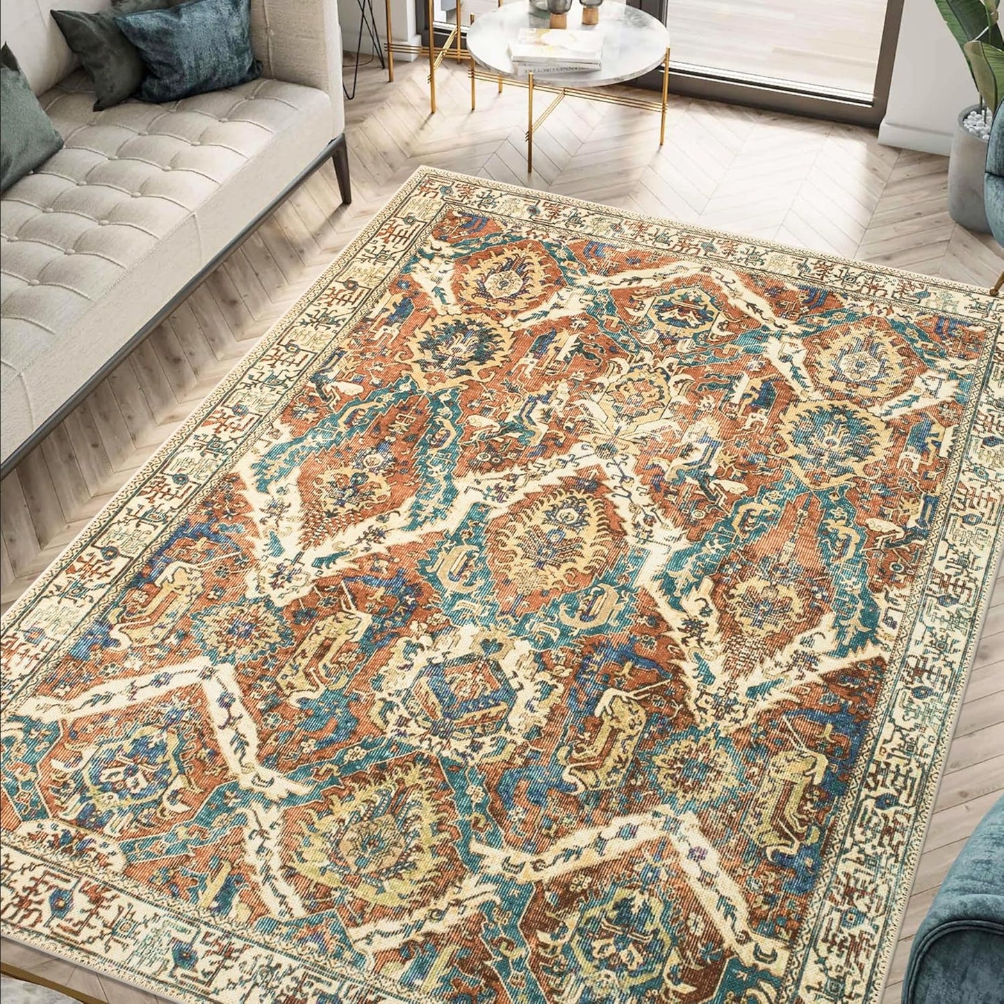 Keen Home Design 3x5 Rug - Machine Washable Entry Rug with Non-Slip Backing, Ideal for Enteryway, Kitchen, Bathroom, Laundry Room - Vintage, Easy Clean, Durable, Low Pile Rug - (3' x 5')