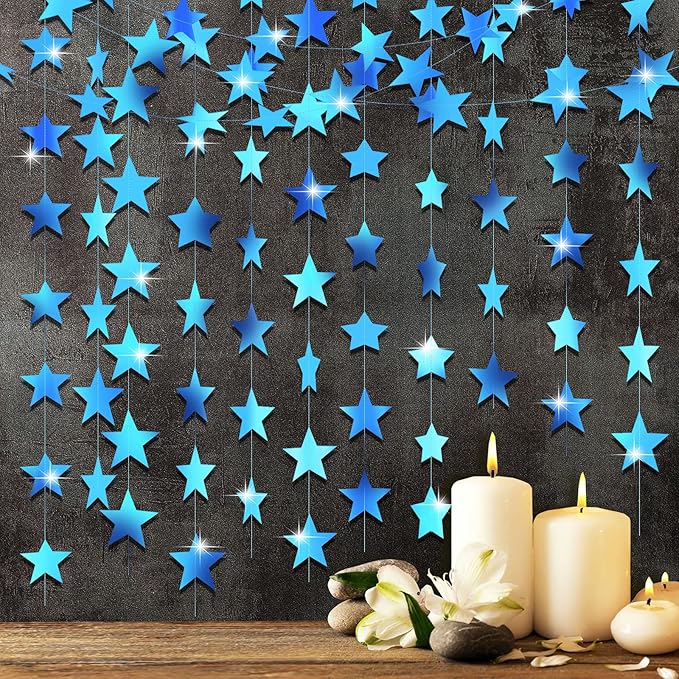 Patelai Glitter Star Garland Banner 2026 Graduation Decor 130 Feet Star Hanging Banner Twinkle Backdrop for Party Birthday Classroom Wedding Supplies(Holographic Blue)