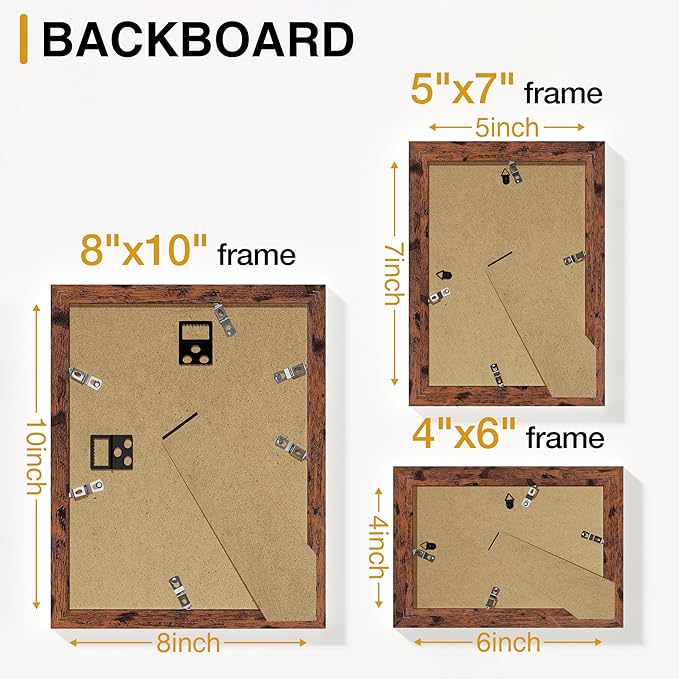 Vittanly Picture Frames Set of 10, Picture Frames Collage Wall Decor with Two 8x10, Four 5x7 and Four 4x6 Photo Frames, Gallery Wall Frame Set for Wall or Tabletop Display, Rustic Brown