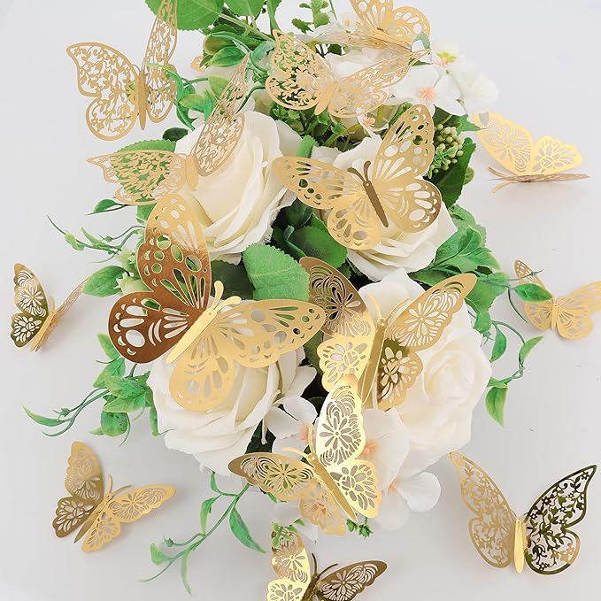 72 Pcs Butterfly Wall Decor, 3 Styles 3 Sizes 3D Gold Butterfly, Wedding Decorations, Birthday Party Decorations, Girls Bedroom Decoration(72 Pcs, Gold)