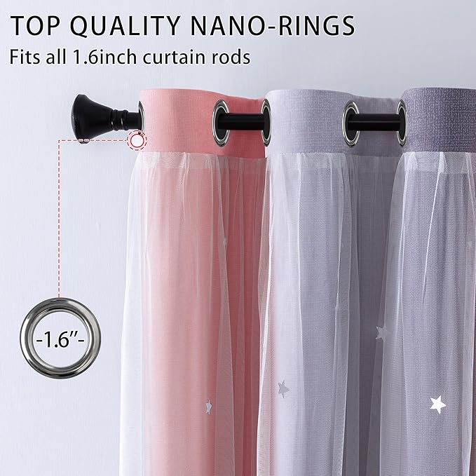XiDi 90 Inches Curtains for Girls Bedroom 2 Panels Set, Grey and Pink Blackout Rainbow Grommet Curtains for Kids Room Decor, Unicorn Wall Decals Drapes for Little Girl Nursery Room 34 Inches Wide