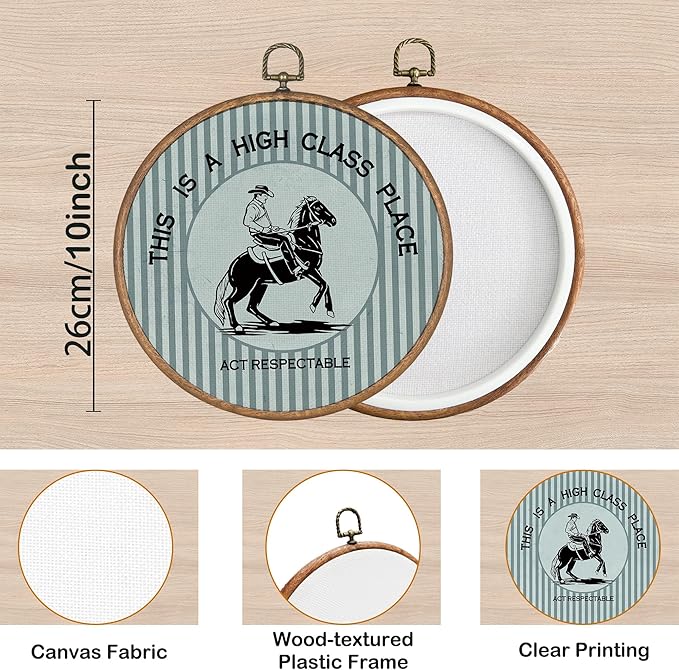 KSDUT Western Cowboy Wall Art Decor - Lake Blue Preppy Trendy Southwestern Wall Art Canvas Frame Hanging Prints, Foyer Entryway Modern Round Wall Decor for Home Dorm Decorations 10"x10"