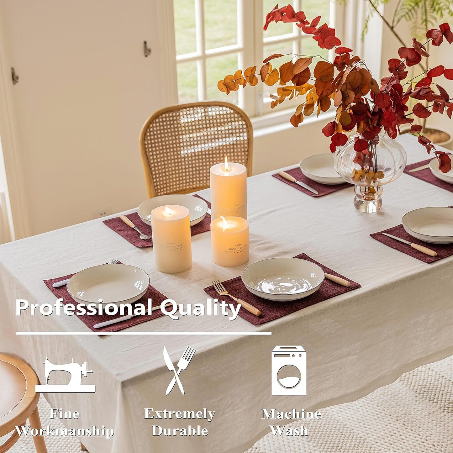 Home Brilliant Red Placemats Set of 4 Cloth Placemat for Holiday Heat Resistant Dining Table Mats Kitchen Washable Place Mats, Wine Red