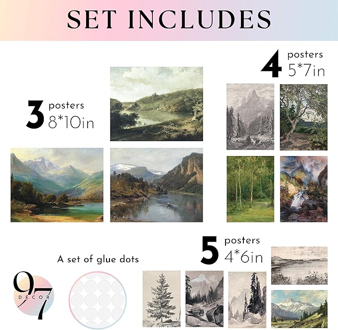 97 Decor Vintage Wall Decor - Rustic Wall Art, Rustic Gallery Wall Print, Vintage Art Prints, French Country Nature Landscape Painting, Moody Vintage Poster Picture for Bedroom (UNFRAMED)
