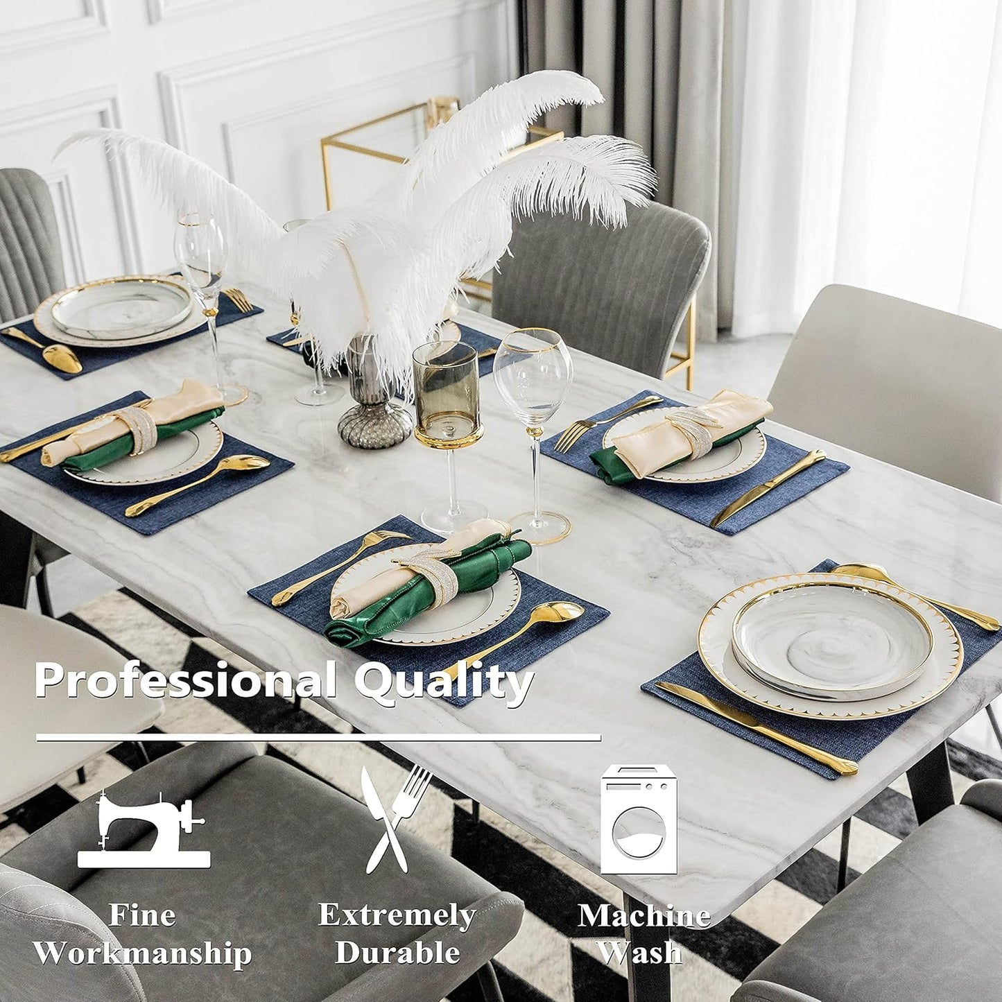 Home Brilliant Set of 4 Placemats Blue Placemats Heat Resistant Dining Table Place Mats Kitchen Table Mats, Navy Blue