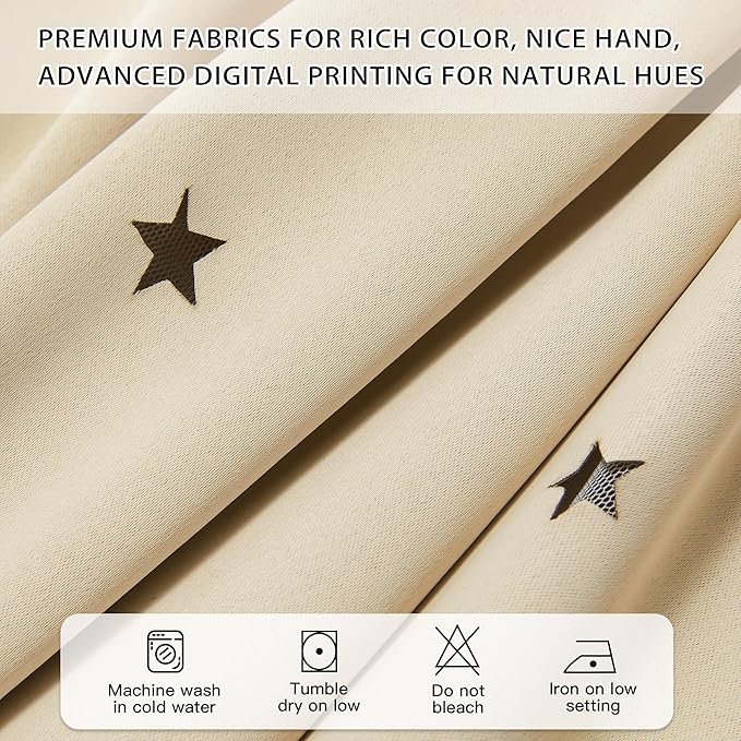 XiDi Beige Blackout Curtains for Bedroom 72 Inchs Long Room Darkening Double Layer Curtains Star Cut Out Design Grommet Drapes with Tiebacks for Girls Kids Living Room, 52 x 72 Inches, Set of 2