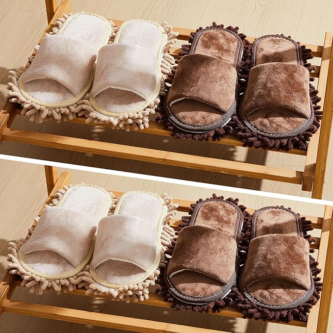 Jecery 4 Pair Washable Microfiber Mop Slippers Detachable Dusting Shoes for Floor Cleaning, Office & Home Use Suitable for Women & Men(Brown, Beige,M Size)