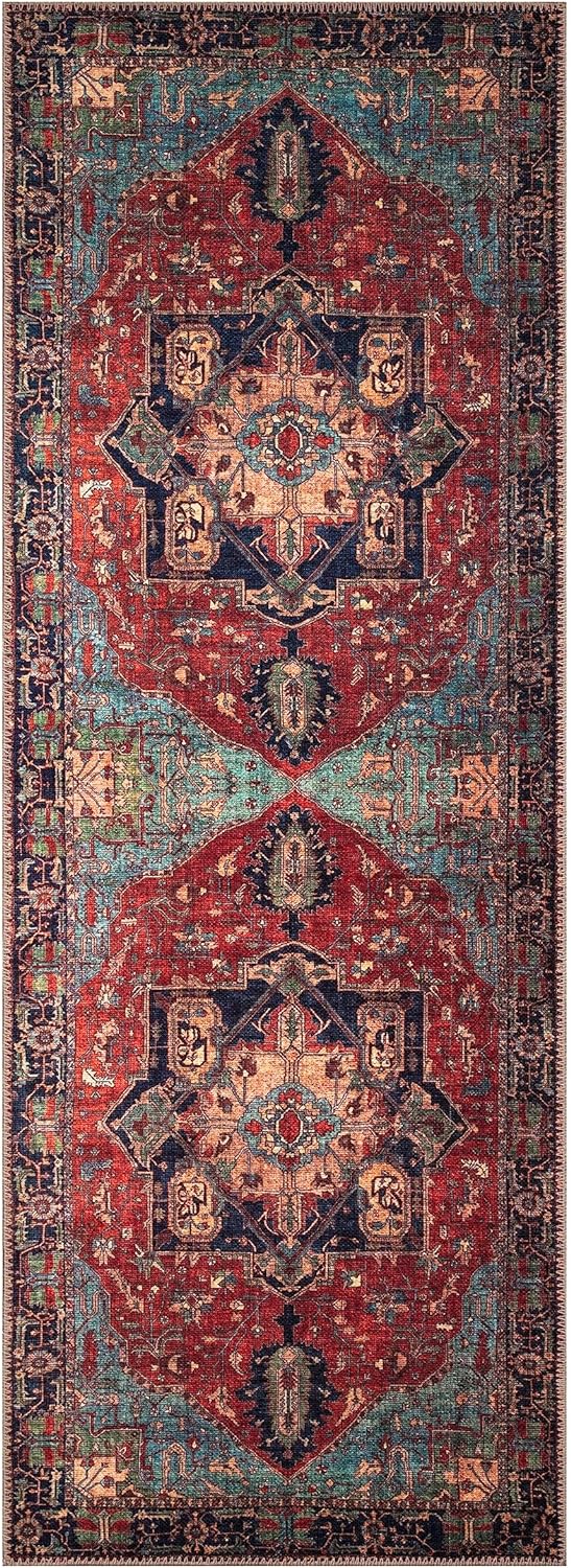 Keen Home Design 2x10 Rug - Machine Washable Runner Rug with Non-Slip Backing, Ideal for Hallway, Entryway, Kitchen, Laundry Room - Vintage, Easy Clean, Durable, Low Pile - (2'6" x 10')