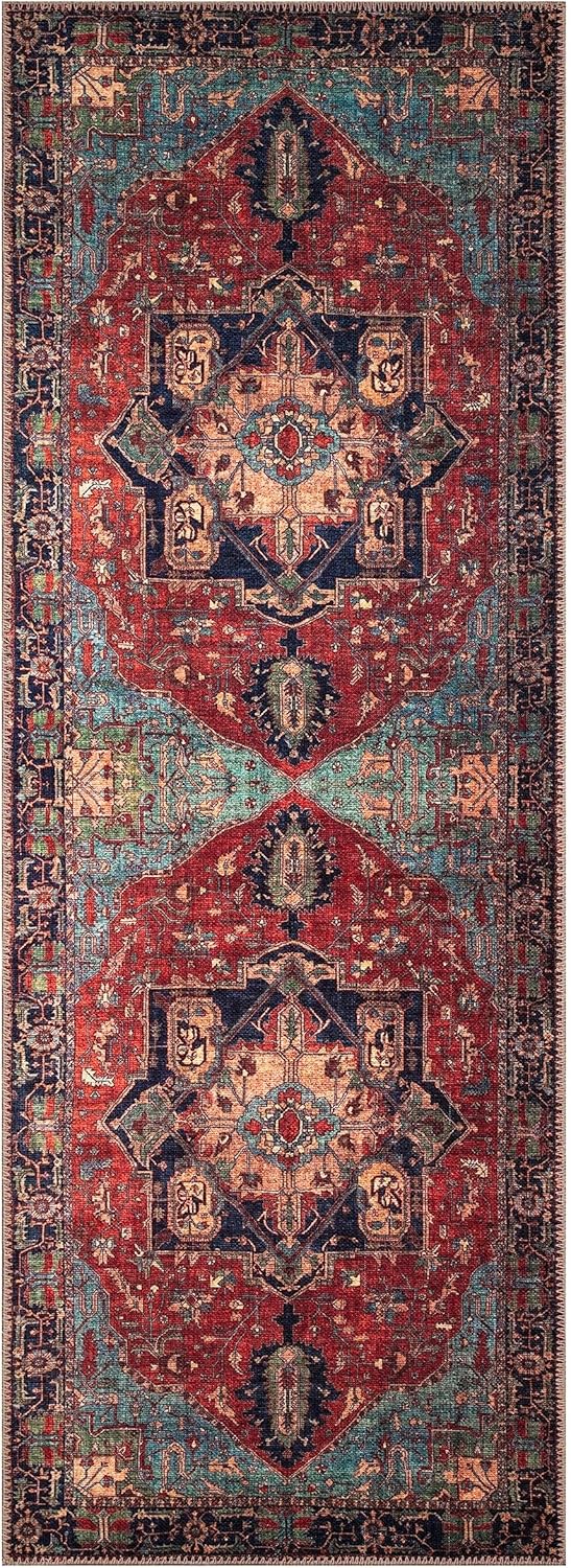 Keen Home Design 2x7 Rug - Machine Washable Runner Rug with Non-Slip Backing, Ideal for Hallway, Entryway, Kitchen, Laundry Room - Vintage, Easy Clean, Durable, Low Pile Rug - (2'6" x 7')