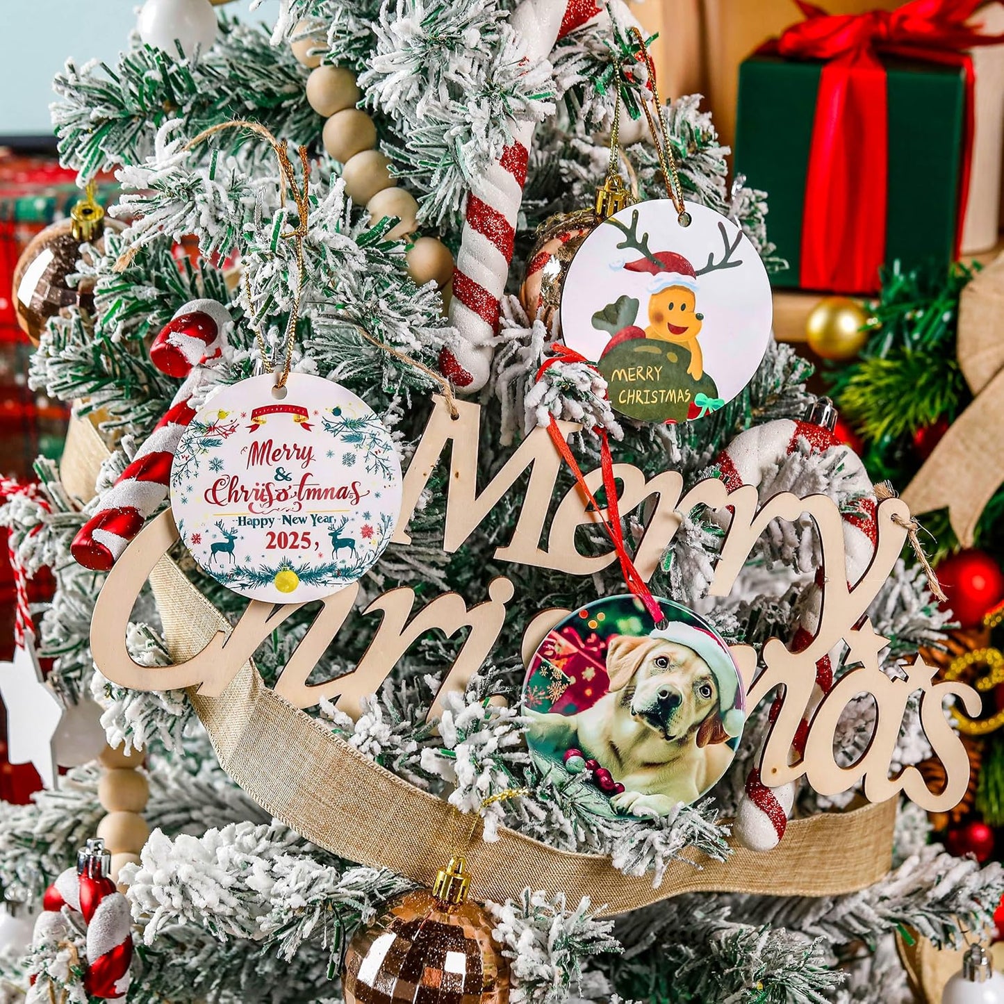 Joyclub 12 PCS 3'' Sublimation Ornament Blanks Ceramic Sublimation Christmas Ornaments Bulk Round White Ornaments for Personalized Xmas Tree Ornament Home Decor Heat Transfer DIY Crafts