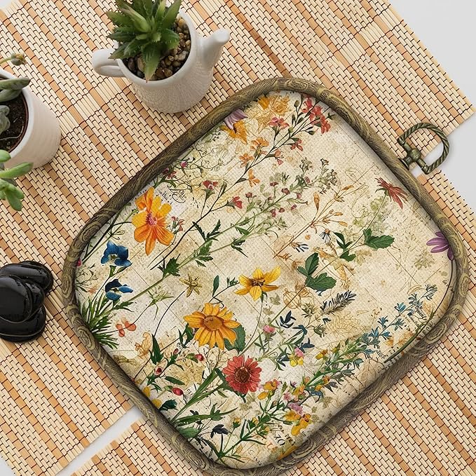 KSDUT Boho Flower Floral Wall Decor Art - Botanical Neutral Wall Art Canvas Frame Hanging Prints, Vintage Landscape Wildflower Square Wall Art Decor for Home Decorations 6.5"x5.7"