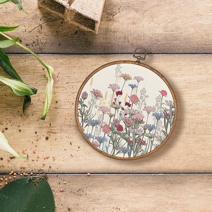 KSDUT Flower Wall Art Decor - Pink Wildflower Wall Art Canvas Frame Hanging Prints, Colorful Floral Botanical Plant Wall Art Decor for Home Bedroom Living Room Decorations 10"x10"