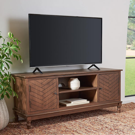 SAFAVIEH Magnolia TV Stand for up to 55" Flatscreen – Brown, 2 Doors with Interior Storage, 2 Open Shelves, Entertainment Media Console (MED5702C)
