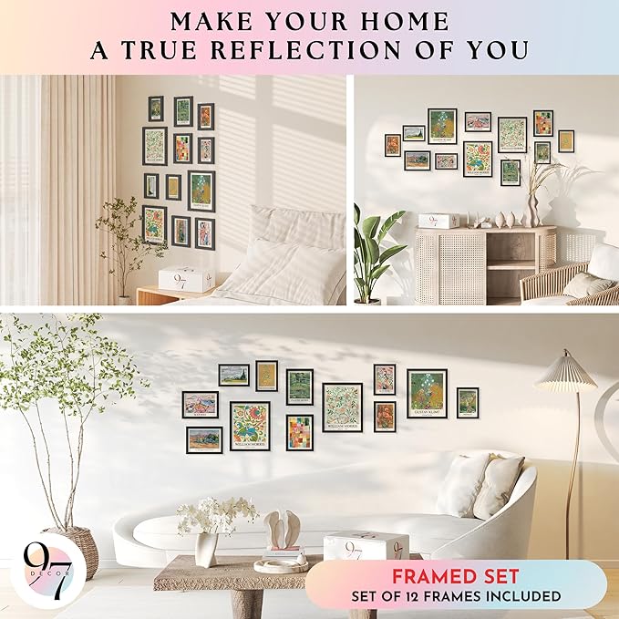 97 Decor Colorful Eclectic Home Decor Aesthetic - Eclectic Posters Famous Artist Paintings Colorful Wall Art Prints, Unique Gallery Wall Art Funky Decor for Teen Girl Dorm Bedroom (8x10 FRAMED) (BLACK FRAME)