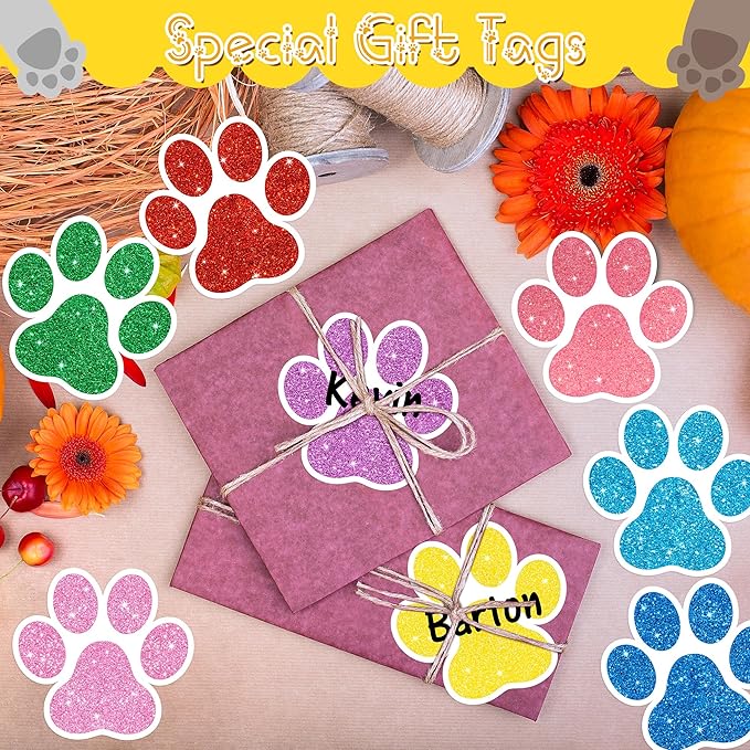 BWkoss Glitter Paw Prints Cutouts- 100Pcs Colorful Paw Print Paper Cut-Out Mini Paw Print Accents Decor Bulk Dog Footprint Cutout Bulletin Board Party Supplies for Kids DIY Craft Classroom Wall Decors