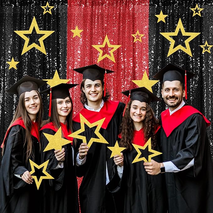 30 Pcs Large Gold Star Cutouts Paper Decorations 3 Sizes 6" 9.8" 10.6" Double Printed Star Cardboard Wall Decor Confetti Cutouts for Graduation Classroom Wall Bulletin Board Decor