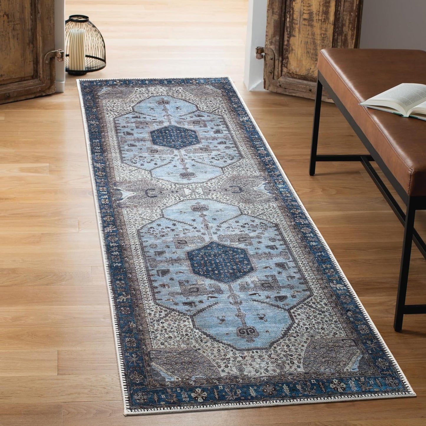 Keen Home Design 2x10 Rug - Machine Washable Runner Rug with Non-Slip Backing, Ideal for Hallway, Entryway, Kitchen, Laundry Room - Vintage, Easy Clean, Durable, Low Pile - (2'6" x 10')